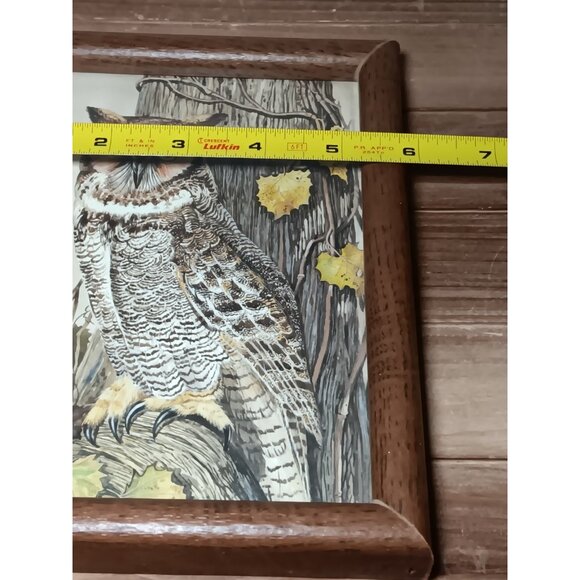 VTG Great Horned Owl by Leland Brewsaugh Print Framed Wall Hanging 7.5" x 5.5" - Picture 2 of 5
